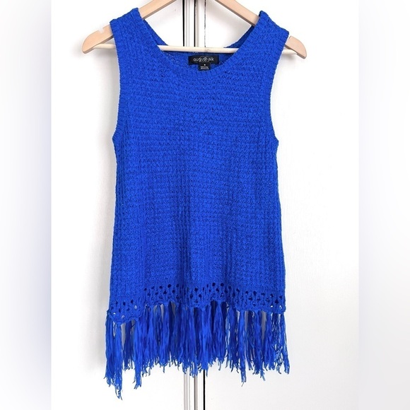 August Silk Woven Tank Top Fringe Royal Blue Size‎ Medium Boho Festival Hippie - Picture 1 of 8